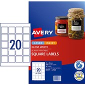 PRODUCT LABEL AVERY L7124 GLOSS WHITE 20UP 45 X 45MM SQUARE PKT10