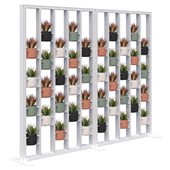 CONNECT FREESTANDING PLANT WALL INCL OPT 1 SOFT ROUND POTS AND ARTFICIAL PLANTS 1890HX2400W WHITE FRAME WHITE FINS