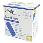 HELPIT PLASTERS METAL DETECTABLE WATERPROOF FINGERTIP BLUE BOX 100