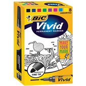 BIC VIVID PERMANENT MARKER FINE 10MM ASSORTED COLOURS PACK 8