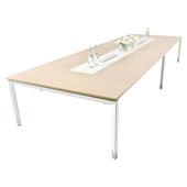 SYLEX OBLIQUE ANTIMICROBIAL BOARDROOM TABLE W3600 X D1600 X H620920MM WHITE FRAME SOFT MAPLE TOP