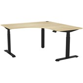 KNIGHT HAVEN 3 COLUMN ELECTRIC WORKSTATION W1500W X W1500 X D700MM BLACK FRAME ATLANTIC OAK TOP