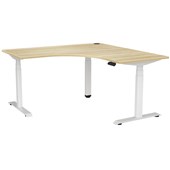 KNIGHT HAVEN 3 COLUMN ELECTRIC WORKSTATION W1500W X W1500 X D700MM WHITE FRAME ATLANTIC OAK TOP