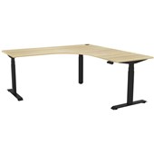 KNIGHT HAVEN 3 COLUMN ELECTRIC WORKSTATION W1800W X W1800 X D700MM BLACK FRAME ATLANTIC OAK TOP