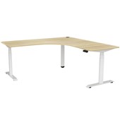 KNIGHT HAVEN 3 COLUMN ELECTRIC WORKSTATION W1800W X W1800 X D700MM WHITE FRAME ATLANTIC OAK TOP