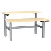 KNIGHT AGILE HEIGHT ADJUSTABLE DESK ELECTRIC 2 STAGE DOUBLE SIDED W1200 X D700 X H6801130MM SILVER FRAME NORDIC MAPLE TOP