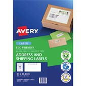 AVERY 959128 ECO FRIENDLY ADDRESS LABELS FSC 100 RECYCLED W64 X L338MM 24UP PACK 20