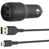 BELKIN BOOST CHARGE DUAL USBA TO MICROUSB CAR CHARGER CABLE 24W BLACK