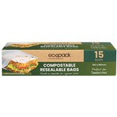 ECOPACK COMPOSTABLE RESEALABLE SANDWICH BAGS PACK 15