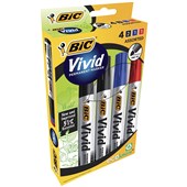 BIC ECOLUTIONS VIVID PERMANENT MARKER BULLET ASSORTED PACK 4