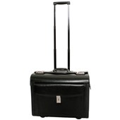 MAKIRI BRIEFCASE PILOT CASE WITH WHEELS MB136 BONDED LEATHER BLACK