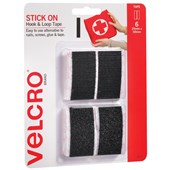 VELCRO BRAND STICKON HOOK AND LOOP RECTANGLES 25 X 50MM BLACK PACK 6