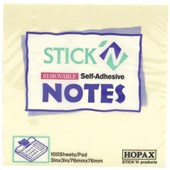 STICKN NOTES SELFADHESIVE 100 SHEET W76 X L76MM YELLOW