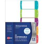 AVERY L74115 TABLE OF CONTENTS A4 PRINTABLE TABS 15 TAB ASSORTED COLOURS