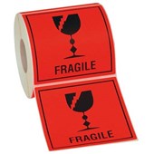 LABEL RADIANT PAPER 99 X 98 FRAGILE BLACK ON RED FLURO 500 LABELS PER ROLL