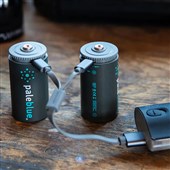 PALE BLUE LITHIUM ION RECHARGEABLE D BATTERIES  2 X D AND ONE 21 CHARGING CABLE