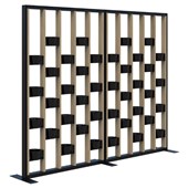 CONNECT FREESTANDING PLANT WALL 1890HX2400W BLACK FRAME CLASSIC OAK FINS WITH PLANTERS