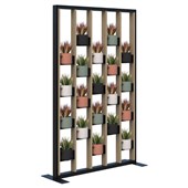 CONNECT FREESTANDING PLANT WALL INCL OPT 1 SOFT ROUND ASSTD POTS AND ARTFICIAL PLANTS 1890HX1200W BLACK FRAME CLASSIC OAK FINS