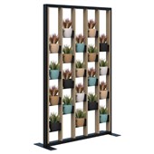 CONNECT FREESTANDING PLANT WALL INCL OPT 2 ROUND ASSTD POTS AND ARTFICIAL PLANTS 1890HX1200W BLACK FRAME CLASSIC OAK FINS