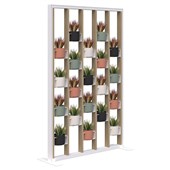 CONNECT FREESTANDING PLANT WALL INCL OPT 1 SOFT ROUND POTS AND ARTFICIAL PLANTS 1890HX1200W WHITE FRAME CLASSIC OAK FINS