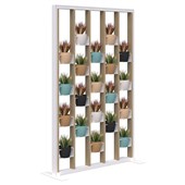 CONNECT FREESTANDING PLANT WALL INCL OPT 2 ROUND POTS AND ARTFICIAL PLANTS 1890HX1200W WHITE FRAME CLASSIC OAK FINS