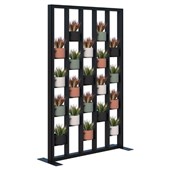 CONNECT FREESTANDING PLANT WALL INCL OPT 1 SOFT ROUND POTS AND ARTFICIAL PLANTS 1890HX1200W BLACK FRAME BLACK FINS