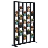 CONNECT FREESTANDING PLANT WALL INCL OPT 2 ROUND POTS AND ARTFICIAL PLANTS 1890HX1200W BLACK FRAME BLACK FINS