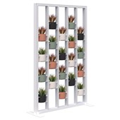 CONNECT FREESTANDING PLANT WALL INCL OPT 1 SOFT ROUND POTS AND ARTFICIAL PLANTS 1890HX1200W WHITE FRAME WHITE FINS