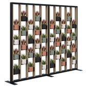 CONNECT FREESTANDING PLANT WALL INCL OPT 1 SOFT ROUND POTS AND ARTFICIAL PLANTS 1890HX2400W BLACK FRAME CLASSIC OAK FINS