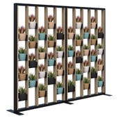 CONNECT FREESTANDING PLANT WALL INCL OPT 2 ROUND POTS AND ARTFICIAL PLANTS 1890HX2400W BLACK FRAME CLASSIC OAK FINS