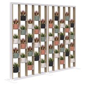 CONNECT FREESTANDING PLANT WALL INCL OPT 1 SOFT ROUND POTS AND ARTFICIAL PLANTS 1890HX2400W WHITE FRAME CLASSIC OAK FINS