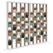 CONNECT FREESTANDING PLANT WALL INCL OPT 2 ROUND POTS AND ARTFICIAL PLANTS 1890HX2400W WHITE FRAME CLASSIC OAK FINS