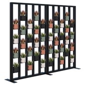 CONNECT FREESTANDING PLANT WALL INCL OPT 1 SOFT ROUND POTS AND ARTFICIAL PLANTS 1890HX2400W BLACK FRAME BLACK FINS