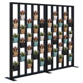 CONNECT FREESTANDING PLANT WALL INCL OPT 2 ROUND POTS AND ARTFICIAL PLANTS 1890HX2400W BLACK FRAME BLACK FINS