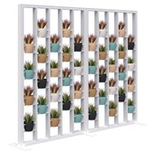 CONNECT FREESTANDING PLANT WALL INCL OPT 2 ROUND POTS AND ARTFICIAL PLANTS 1890HX2400W WHITE FRAME WHITE FINS