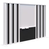 CONNECT FIN FREESTANDING DIVIDER WITH CHARCOAL ACOUSTIC GLAZED PANELS AND WHITEBOARD 1890HX3000W WHITE FRAME WHITE FIN