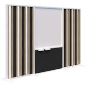 CONNECT FIN FREESTANDING DIVIDER WITH CHARCOAL ACOUSTIC GLAZED PANELS AND WHITEBOARD 1890HX3000W WHITE FRAME CLASSIC OAK FIN