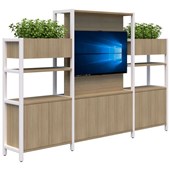 GRID 40 TV OPEN DISPLAY STORAGE UNIT WITH PLANTERS 15001890HX2960W WHITE FRAME CLASSIC OAK FINISH