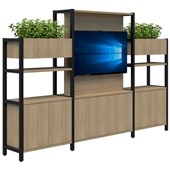 GRID 40 TV OPEN DISPLAY STORAGE UNIT WITH PLANTERS 15001890HX2960W BLACK FRAME CLASSIC OAK FINISH