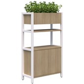 GRID 40  DISPLAY STORAGE UNIT WITH PLANTER 4 TIER 1500HX880W WHITE FRAME CLASSIC OAK FINISH