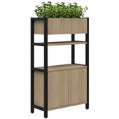 GRID 40  DISPLAY STORAGE UNIT WITH PLANTER 4 TIER 1500HX880W BLACK FRAME CLASSIC OAK FINISH