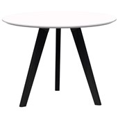 OSLO ROUND 3 LEG MEETING TABLE 900MM DIA TOP BLACK STAINED TASMANIAN ASH BASE SNOW VELVET WHITE TOP