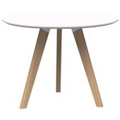 OSLO ROUND 3 LEG MEETING TABLE 900MM DIA TOP NATURAL TASMANIAN ASH BASE SNOW VELVET WHITE TOP