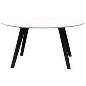 OSLO ROUND 4 LEG MEETING TABLE 1200MM DIA TOP BLACK STAINED TASMANIAN ASH BASE SNOW VELVET WHITE TOP