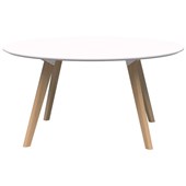 OSLO ROUND 4 LEG MEETING TABLE 1200MM DIA TOP NATURAL TASMANIAN ASH BASE SNOW VELVET WHITE TOP